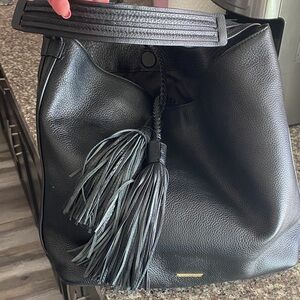 Rebecca Minkoff Black Leather Hobo Bag with Tassels